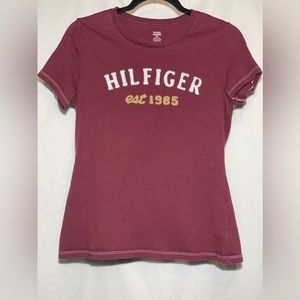 Tommy Hilfiger - Maroon ladies medium logo baby tee